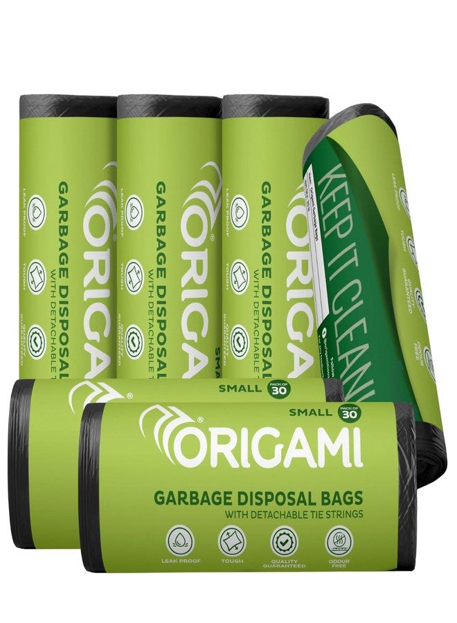 Origami Garbage Bags for Dustbin | Small Size 180 Count (30 Bags x 6 Rolls) | 17 x 19 Inch Disposable Trash Bags | Suitable for Wet & Dry Waste - Black - Image 1